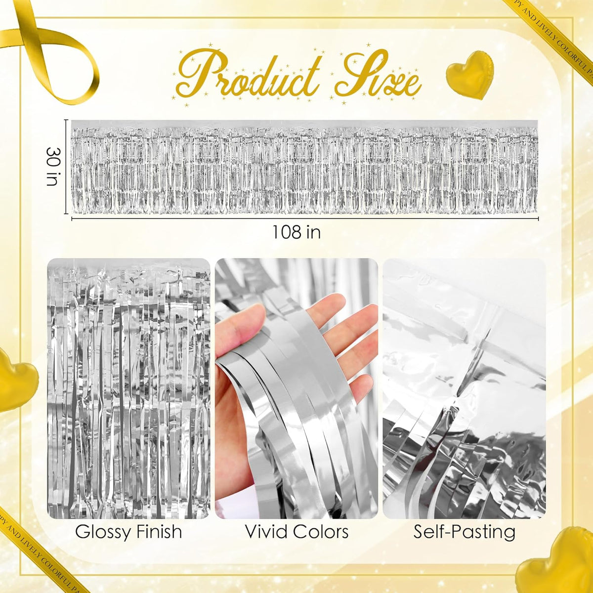 2 Pack Silver Table Skirts, 29x108" Metallic Foil Tinsel Fringe Table Skirts for Rectangle Tables