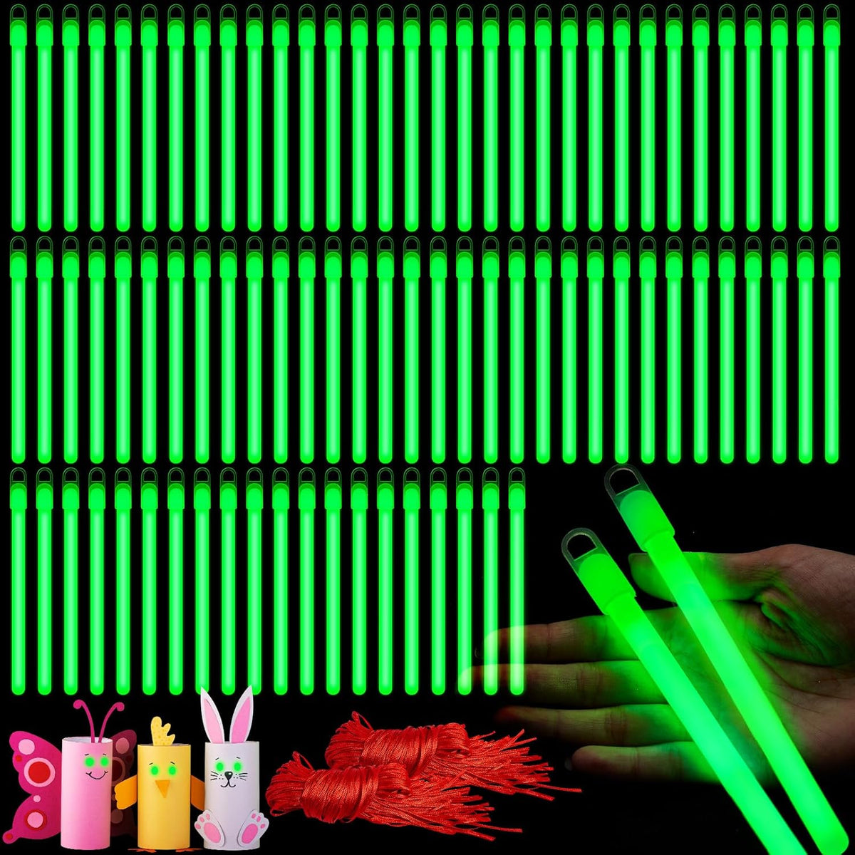 Lewtemi 4" or 6" 100 Pack Bright Glow Sticks Bulk, Glow in The Dark Party Supplies Birthday and