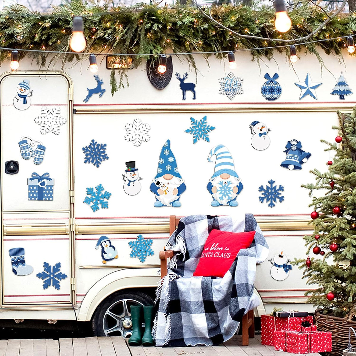 Xuhal 25 Pcs Christmas Magnets Decoration Winter Blue Gnome Snowman Snowflake Refrigerator Magnets