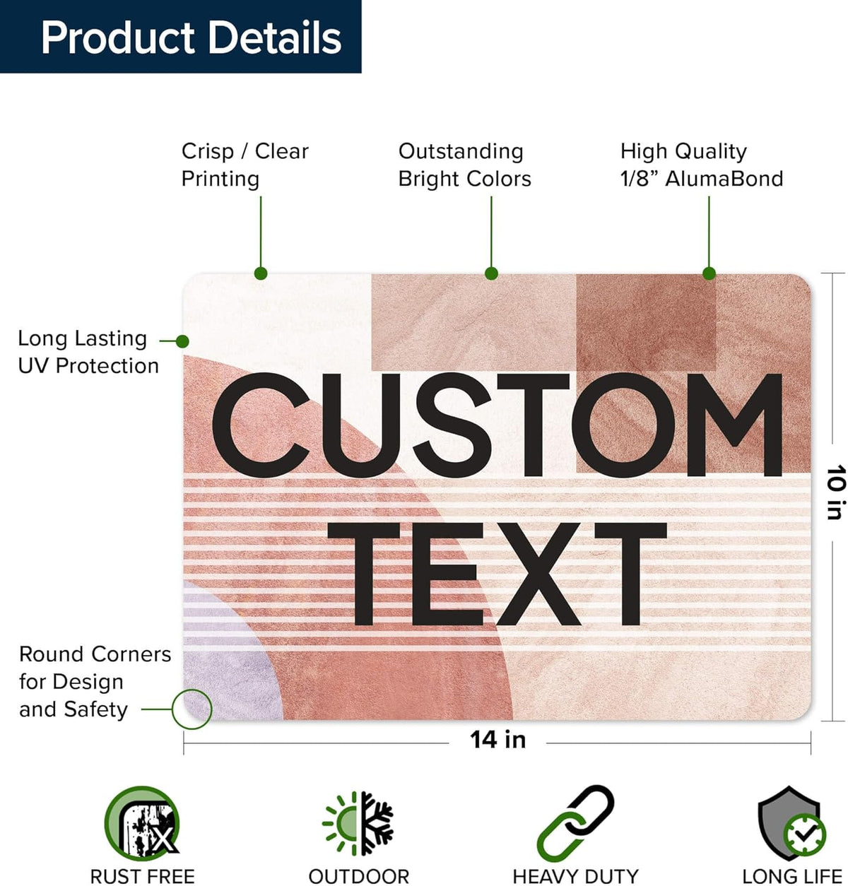 Custom Sign, Custom Street Sign, 11 Font Colors, 13 Font Styles, 4 Hole Options, 22 Sizes, 10x14