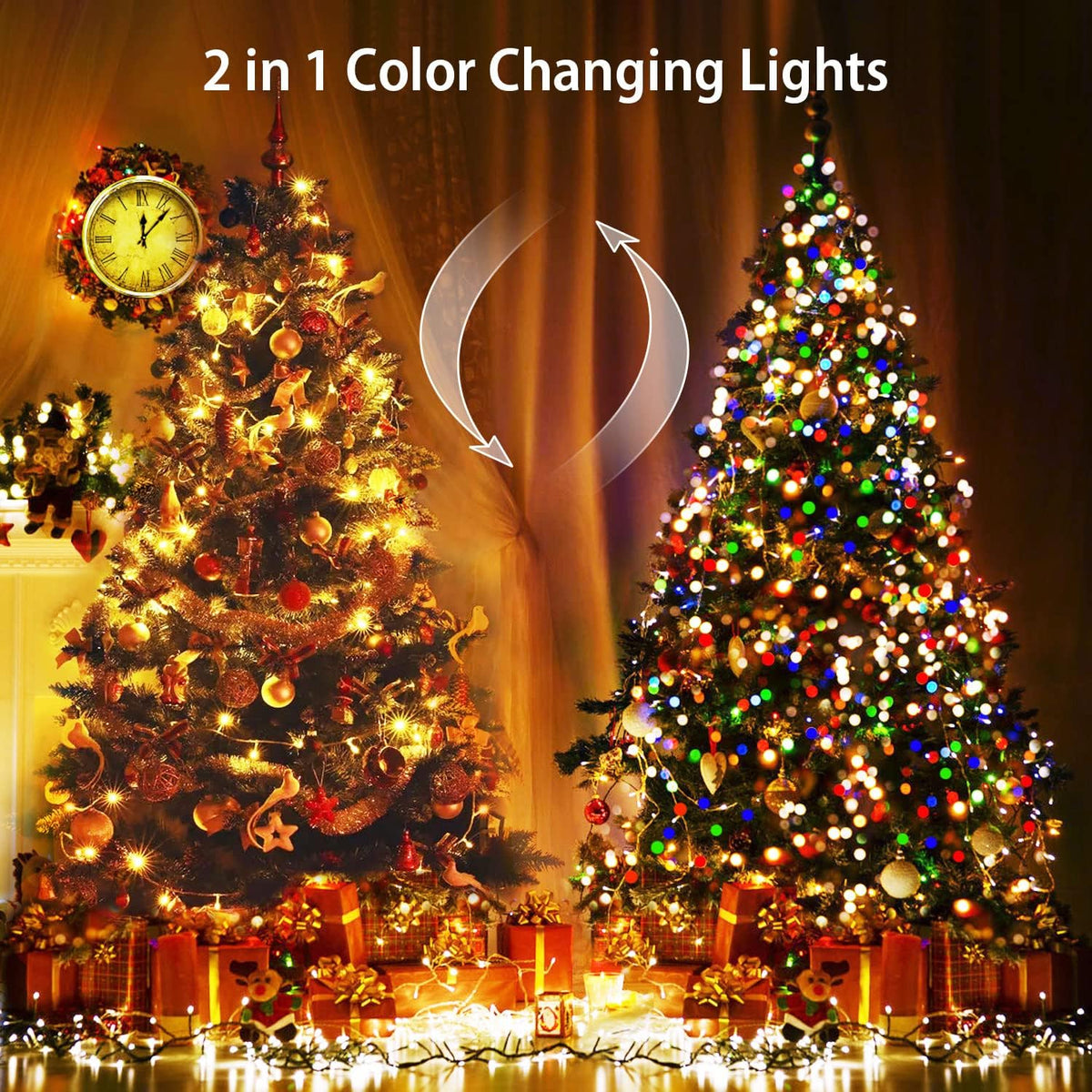 JMEXSUSS 600 LED Color Changing String Lights Plug in, 168FT Warm White & Multicolor Christmas