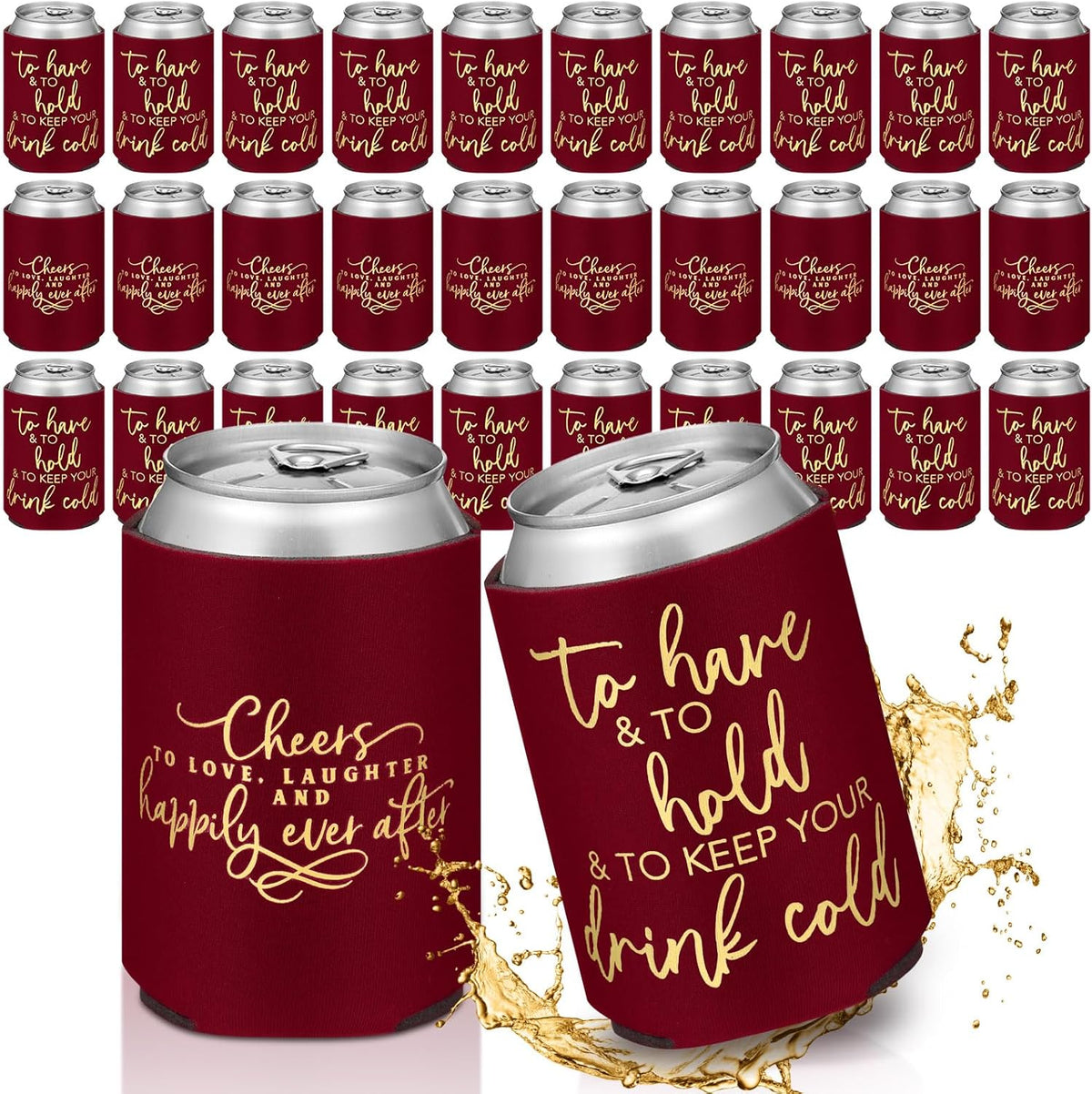 50 Pieces Burgundy Wedding Can Cooler Sleeves Bulk Engagement Party Favors for Guests Cheers to
