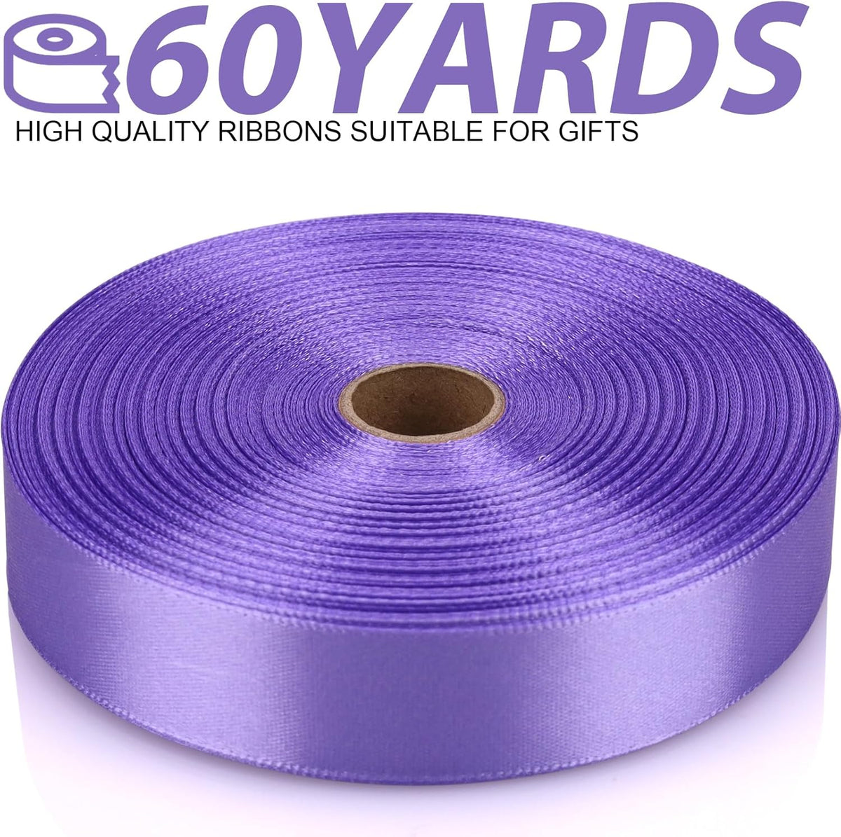 Light Purple Satin Craft Ribbon - 7/8 Inch, 60 Yards - Single Face Polyester for Handmade Roses