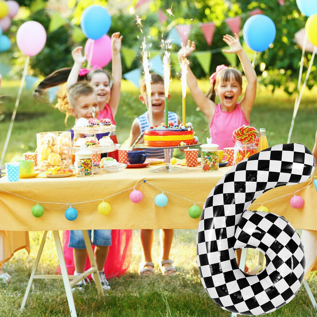 40 Inch Checkered Number Balloon - Race Flag Pattern Big Helium Balloon for Birthday Party
