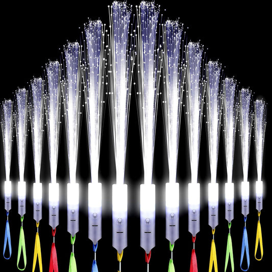 100 Pcs White Fiber Optic Wands Bulk Wedding Sparklers Party Favors LED Light Glow Sticks with 3