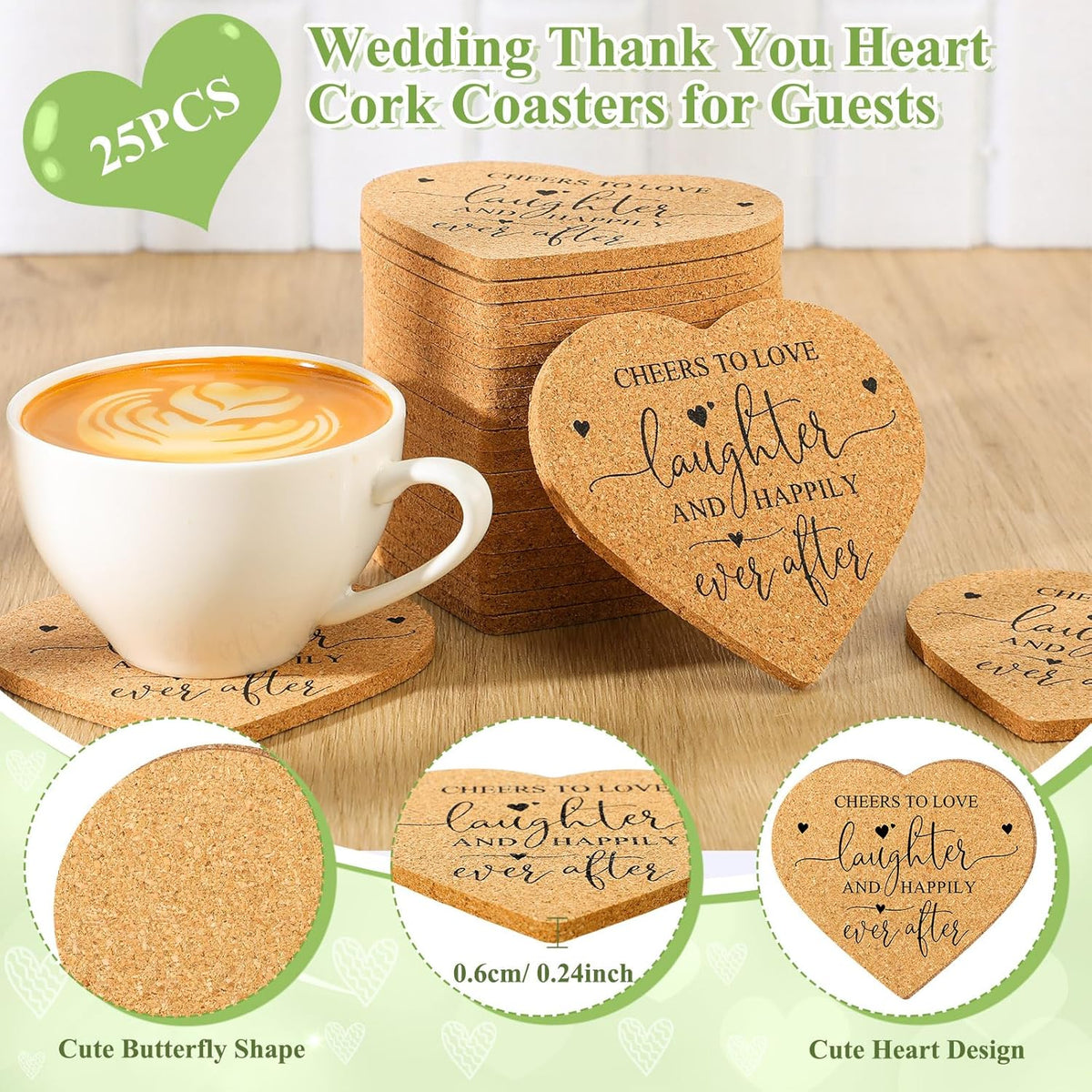 Uiifan 25 Set Wedding Favors for Guest Coaster Gifts Bulk Heart Shaped Coasters Thank You Cards