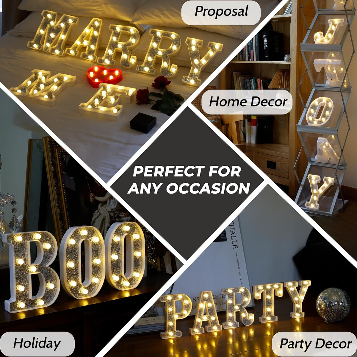 Marquee Light Up Letters, Glitter Silver LED Letter Lights Battery Powered Alphabet Letter Sign for