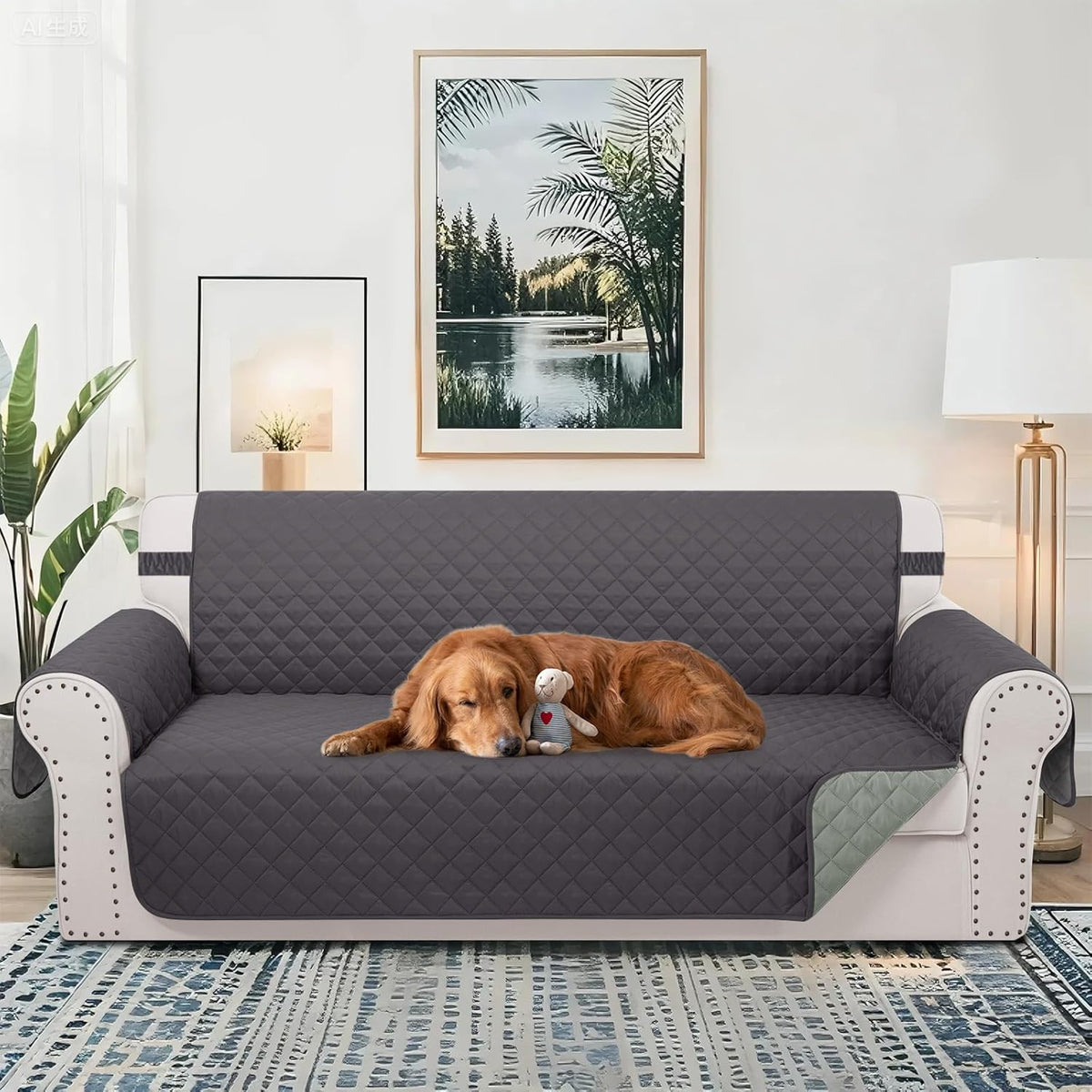 Reversible Oversized Sofa Covers Couch Cover Furniture Protector for Dogs Elastic Straps Water