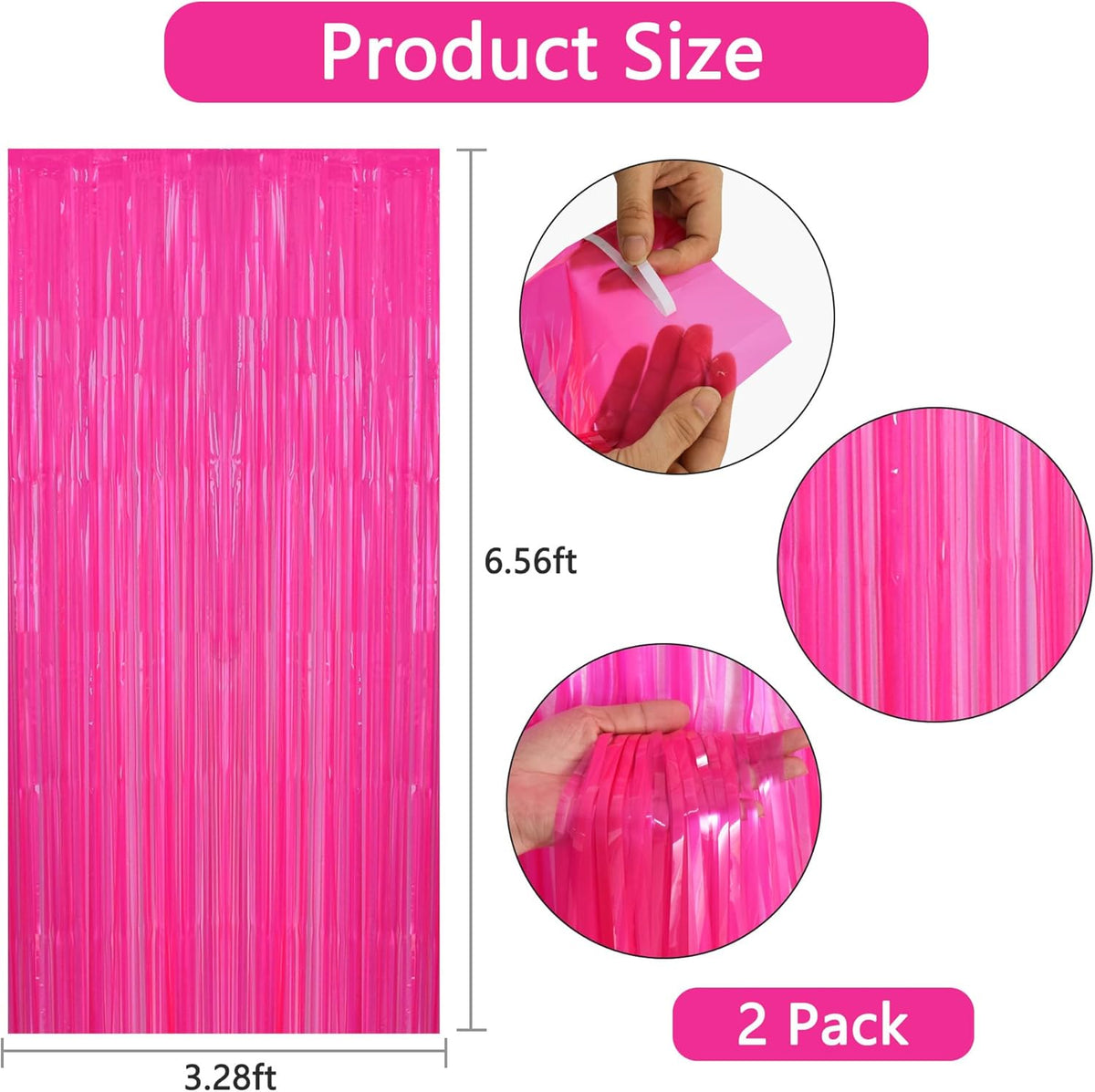 BEISHIDA 2Pcs Hot Pink Door Streamer Fluorescent Hot Pink Backdrop Blue Foil Fringe Curtains Tinsel