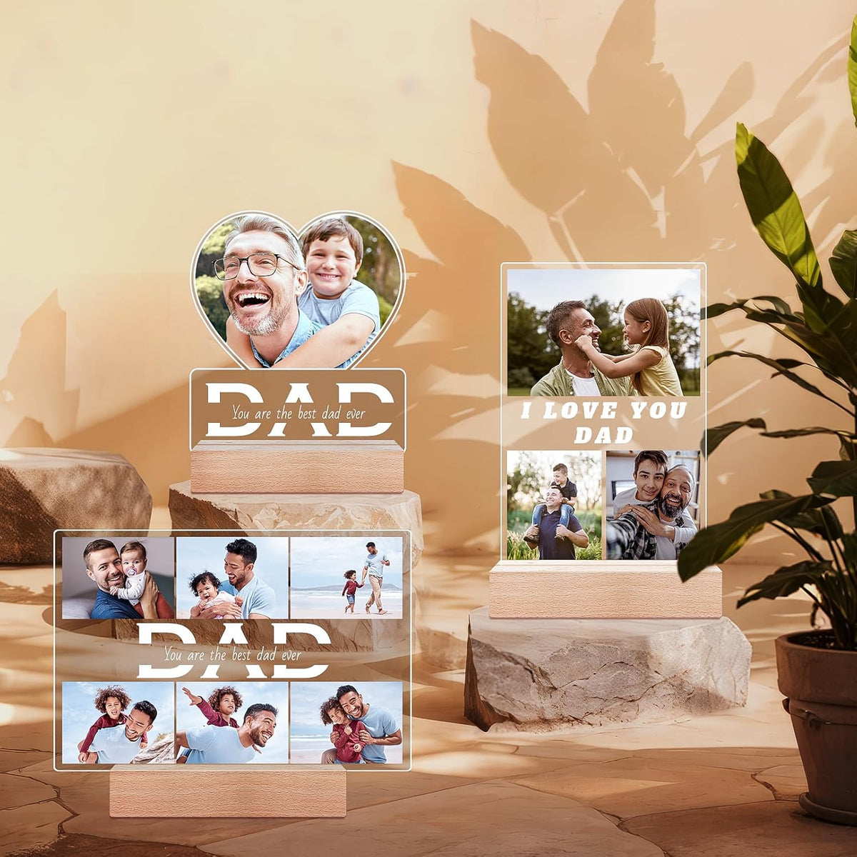 Personalized DAD Picture Frames, Customized Photo Frame with Night Light, Custom Picture Frames