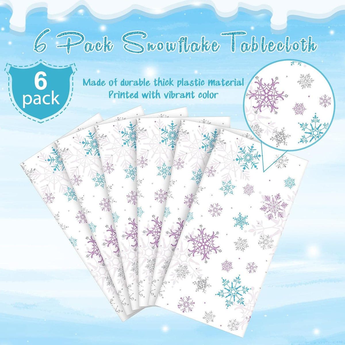 6 Pieces Christmas Snowflake Party Tablecloth Decorations,Plastic Purple and Blue Winter Wonderland