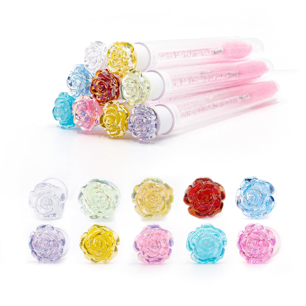 i-Laesh 10Pcs Diamond Disposable Mascara Wands with Tube - Spoolies for Eyelash Extensions