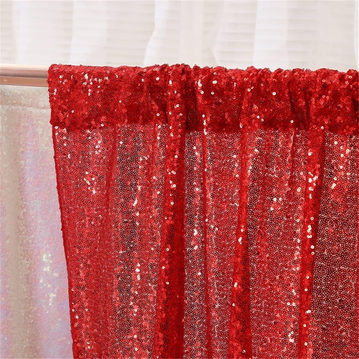 Poise3EHome Red Sequin Backdrop,8FT x 10FT Sequin Photography Backdrop Curtain for Party