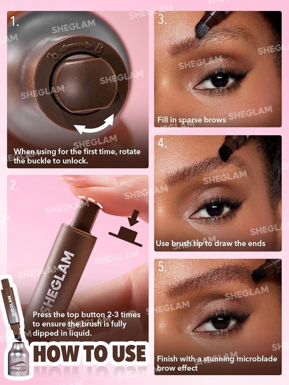 SHEGLAM Brow-Fection Angled Brush & Dip Upgraded Microblading Eyebrow Pen Long Lasting Waterproof