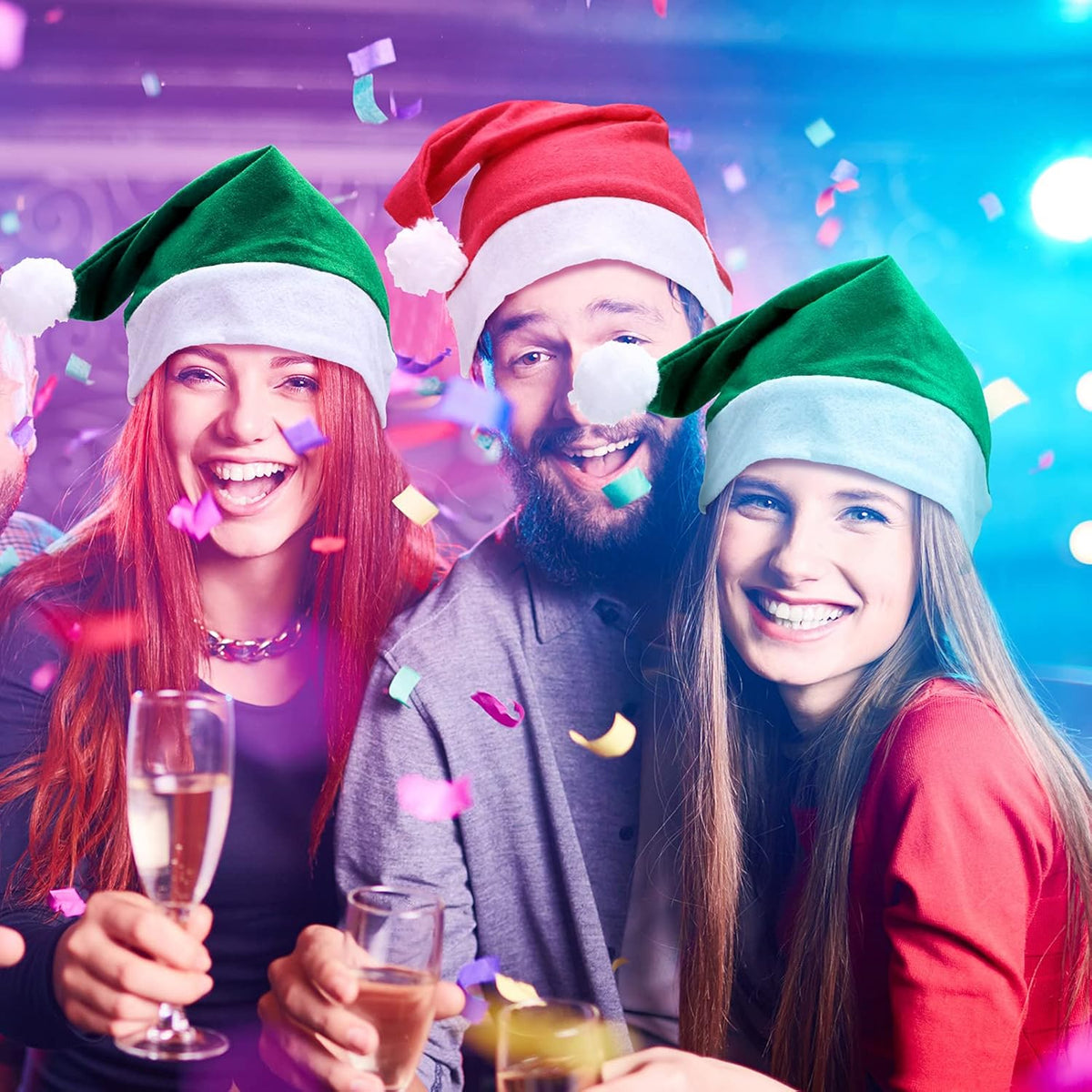 SATINIOR 12 Pieces Santa Hats Christmas Non Woven Fabric Hat for Holidays Xmas Party Supplies