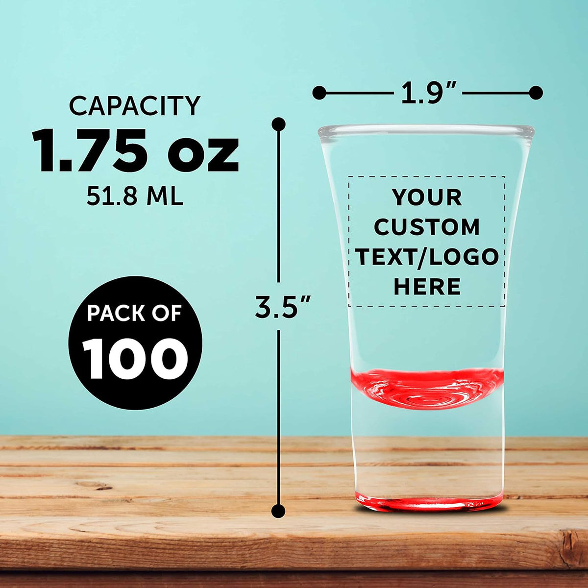 Custom 2 oz. Lord Shooter Etched Shot Glasses, 100 pack, Personalized Text, Logo, 21st Birthday