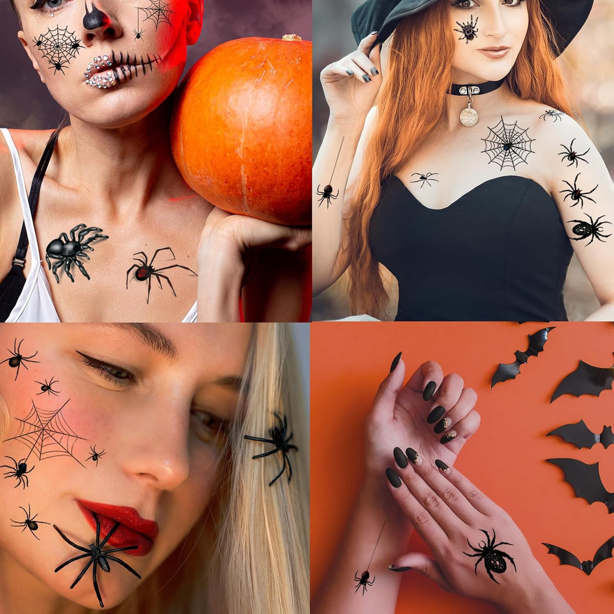 80+ PCS Halloween Spider Web Temporary Tattoos Halloween Makeup Kit for Women Adults, Halloween