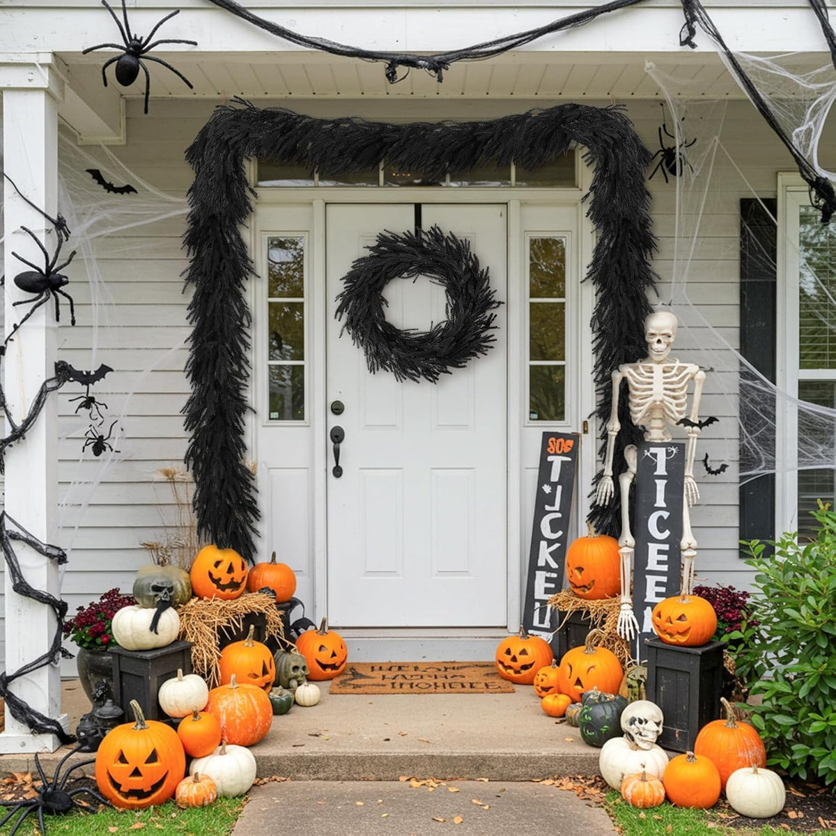 N&T NIETING 5.9FT Halloween Black Artificial Norfolk Pine Garland Real Touch Christmas Garlands