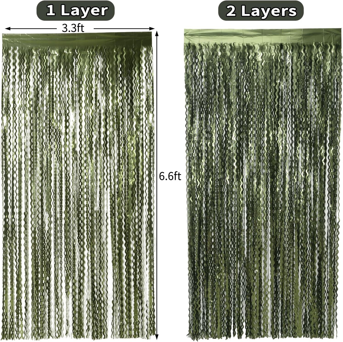 4 Pack Wavy Olive Green Streamers Backdrop Jungle Party Decorations - 3.3x6.6ft Foil Fringe