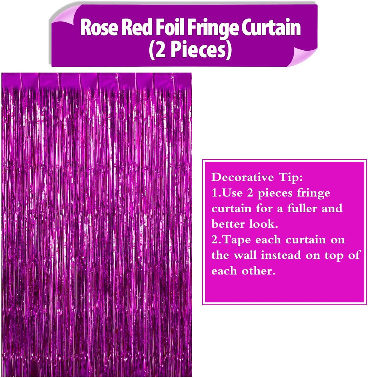 2 Pack Rose Red Fringe Curtains Foil Shiny Fringe Backdrop Tinsel Door Streamers Foil Curtains for