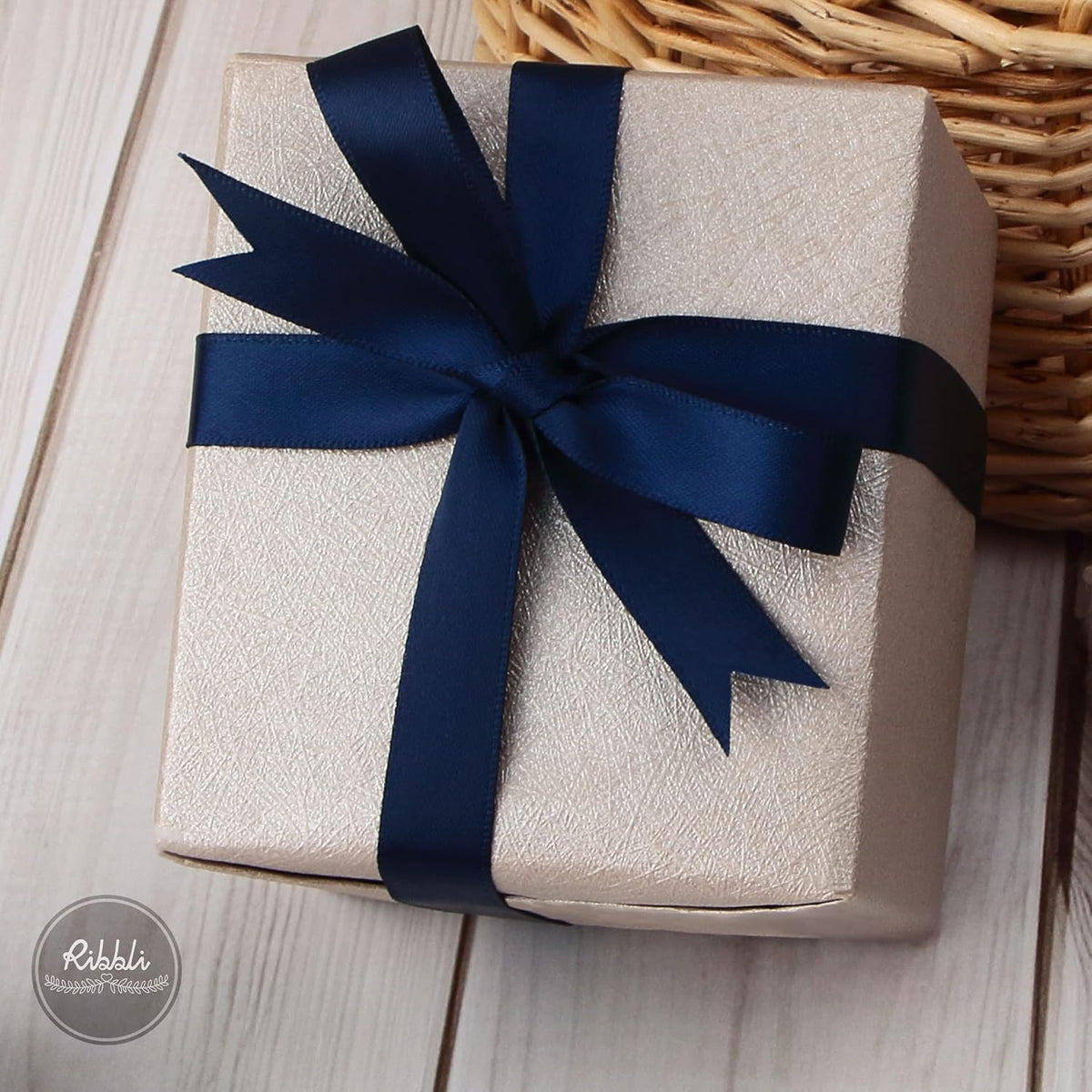 Ribbli Navy Double Faced Satin Ribbon,1/2 Inch x Continuous 25 Yards,Use for Craft Bows Bouquet
