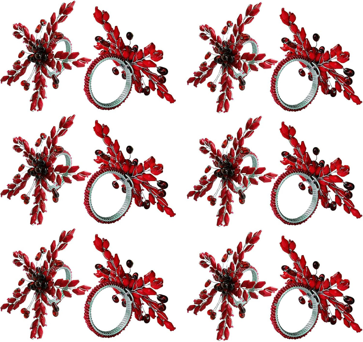 Napkin Rings Set of 12 for Dining Table Decoration Parties Everyday Metal Napkin Holder Leaf Red