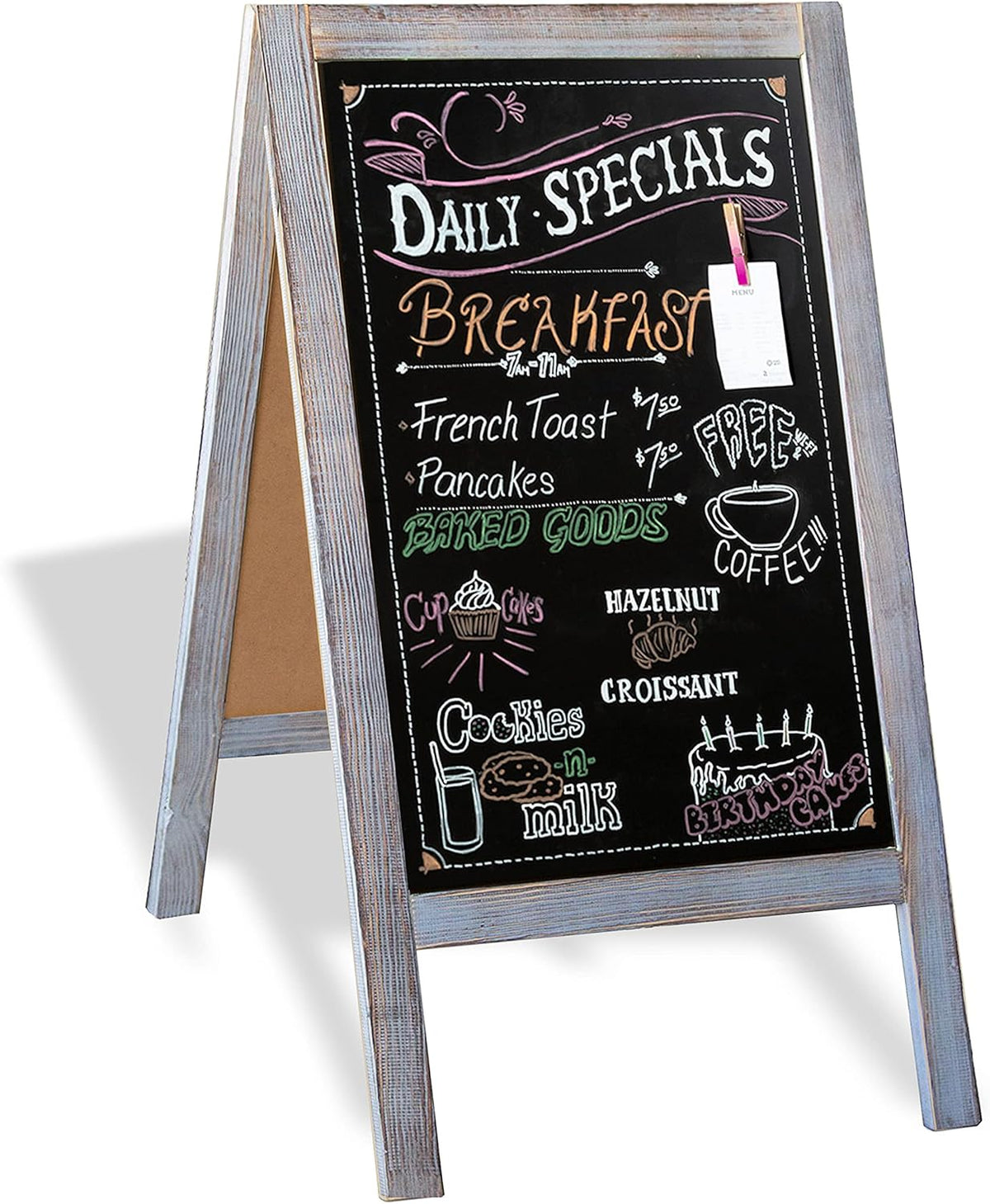 Ilyapa Wooden A-Frame Sign with Eraser & Chalk - 40 x 20 Inches Magnetic Sidewalk Chalkboard – Grey