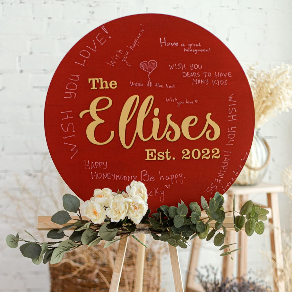 Wedding Guest Book Alternative, Medium - 16.1 inches (41 cm), Wooden Wish Book Circle, Unique Guest