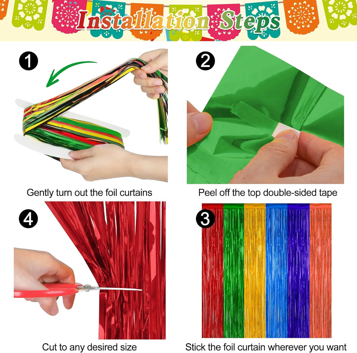 2 Pack Cinco De Mayo Decorations, 3.28 FT x 7.05 FT Fiesta Rainbow Backdrop, Mexican Style Fringe
