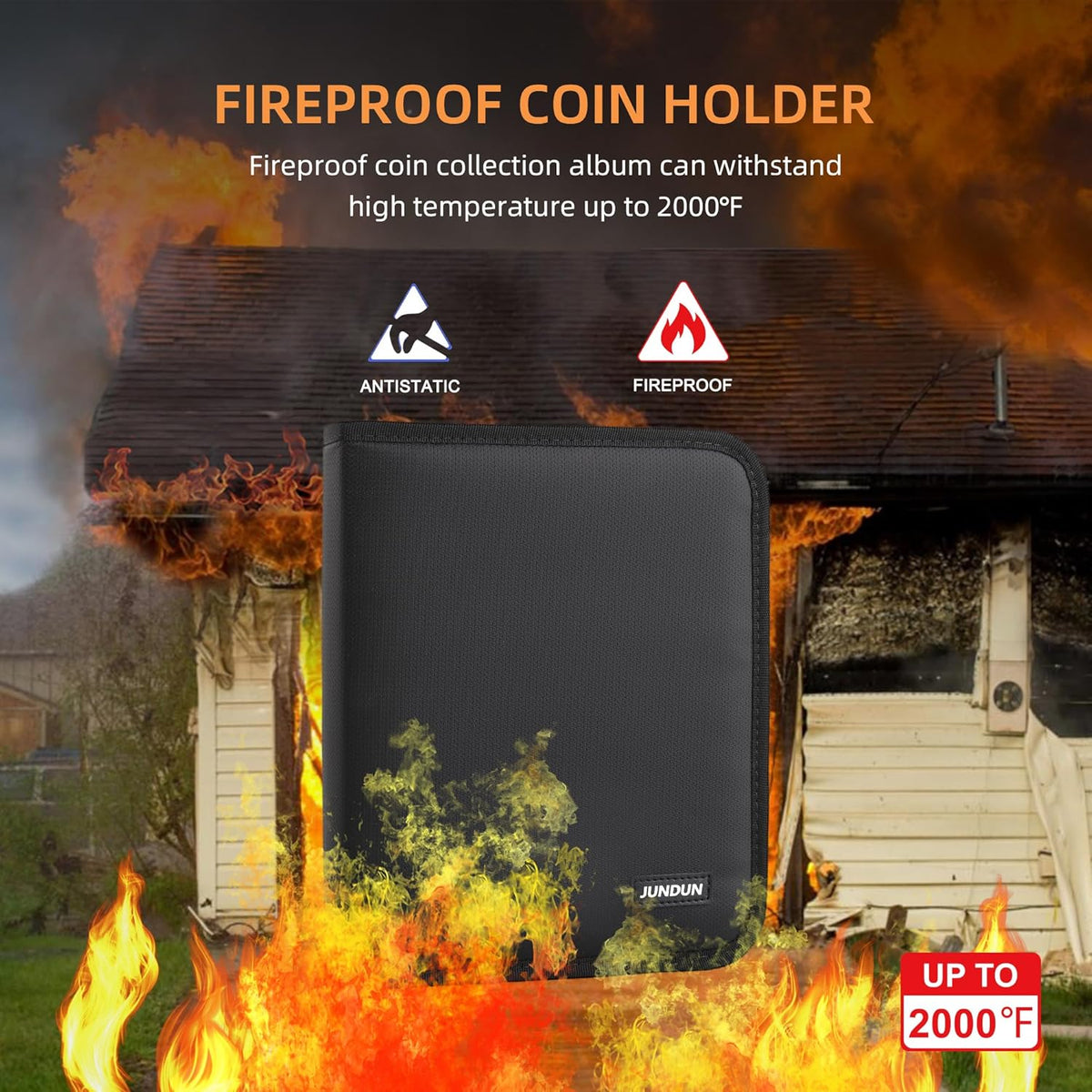 Fireproof Coin Collection Album for Collectors, 300 Pockets Coins Collecting Album & 36 Sleeves