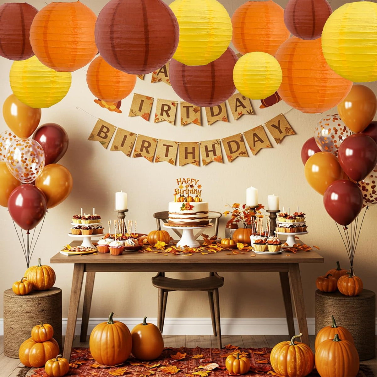 BEISHIDA 12Pcs Fall Orange Paper Lanterns Decorative Yellow Orange Brown Hanging Round Paper