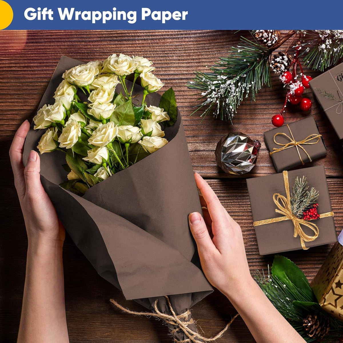 Vanhench 17.5"×963" (80/1/4FT) Wrapping Paper, Chocolate Brown Art Craft Paper Roll for Men Boys
