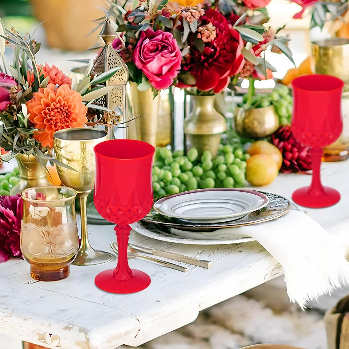 JLYLOL Plastic Vintage Wine Glasses 7OZ Plastic Goblets Vintage Drinking Glasses 48PCS Retro