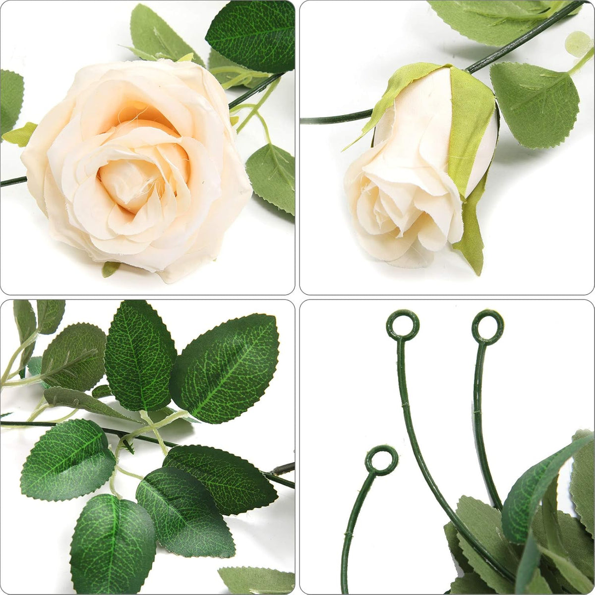 U'Artlines 3 Pack Artificial Champagne Rose Vines Floral Garlands Total 19.5 Ft Fake Vine Silk