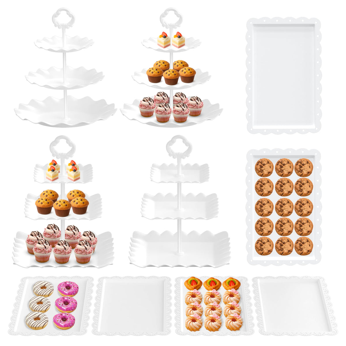 RICCLE 10Pcs Dessert Table Display Set, 3 Tiered Cupcake Stand, Cupcake Holder & Cake Stands