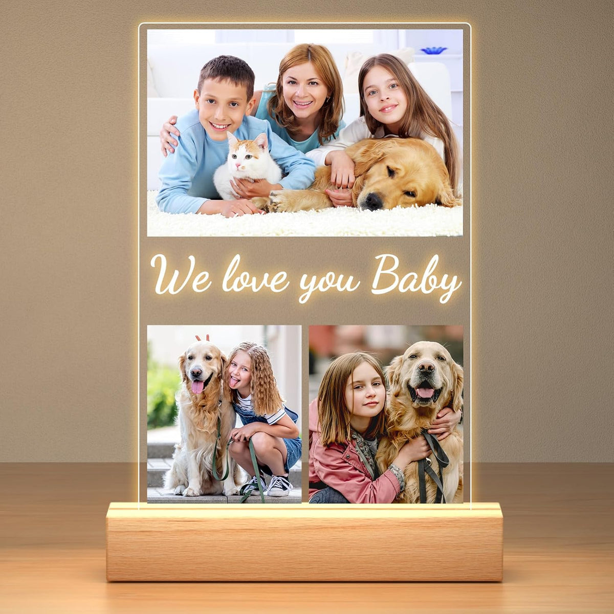 Custom Collage Picture Frames with Photos, Personalized Photo Frame with Night Light, Customized