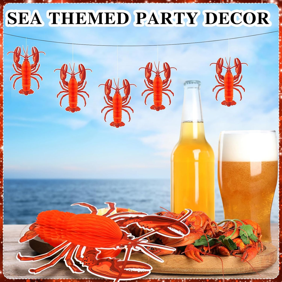 Jetec 6 Pcs Tissue Crab Lobster Honeycomb Centerpiece Hanging Crab Lobster Party Decorations Table