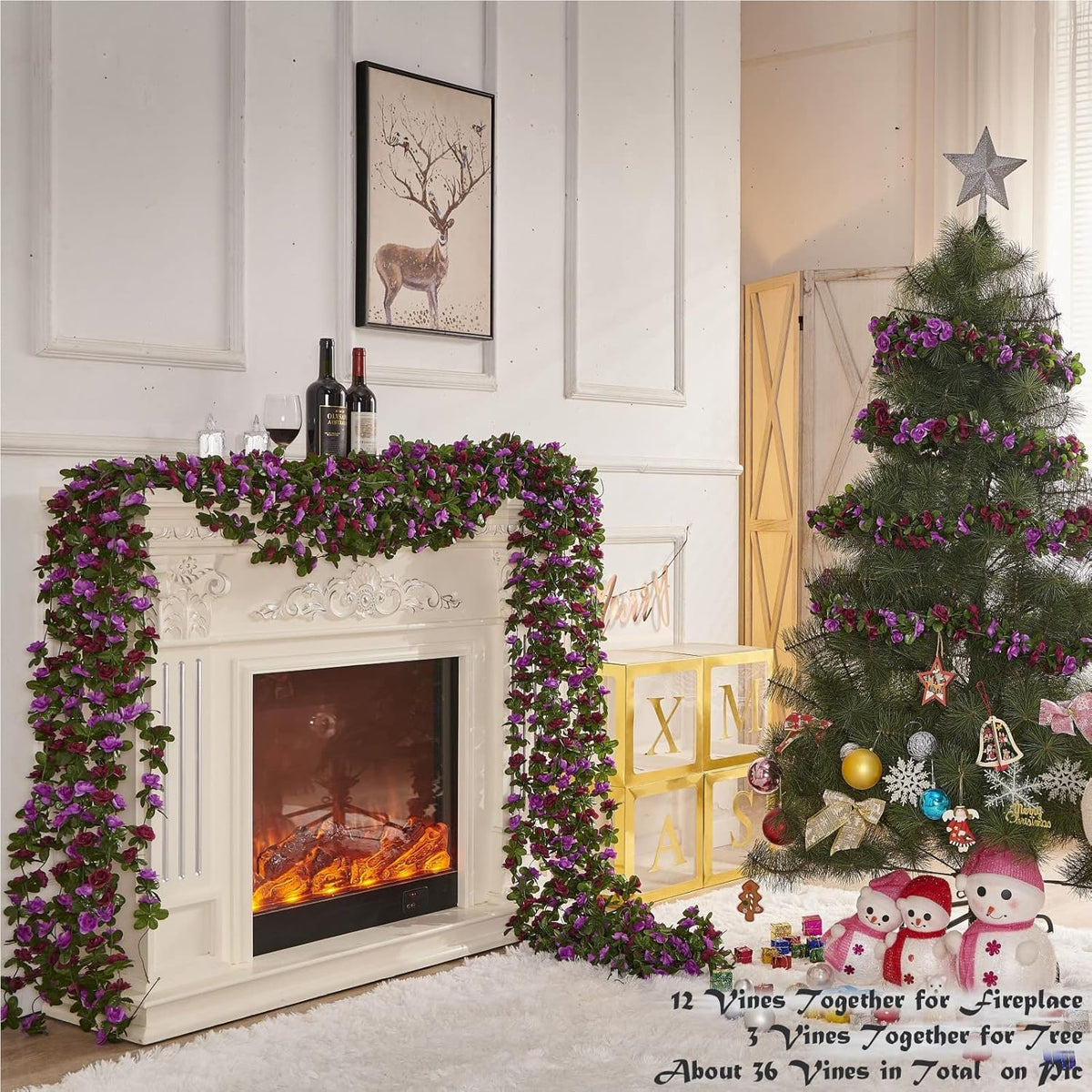 6 Pcs x 8.2 ft Flower Garland Artificial Rose Vine Flowers with Green Leaves Hanging Fake Roses