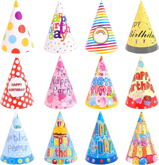 CANREVEL 12 PCS Party Hats for Kids and Adults, Party Headwear, Happy Birthday Hats, Birthday Party