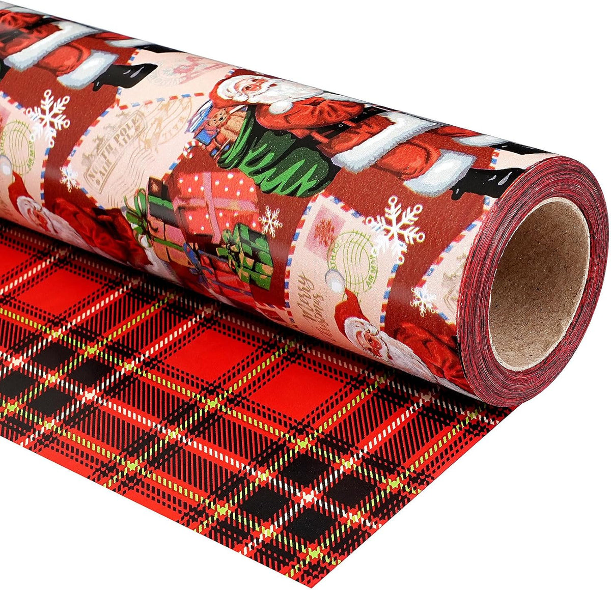 Ulmasinn Reversible Christmas Wrapping Paper Roll - 17" x33ft Double-Sided Designs with Santa and