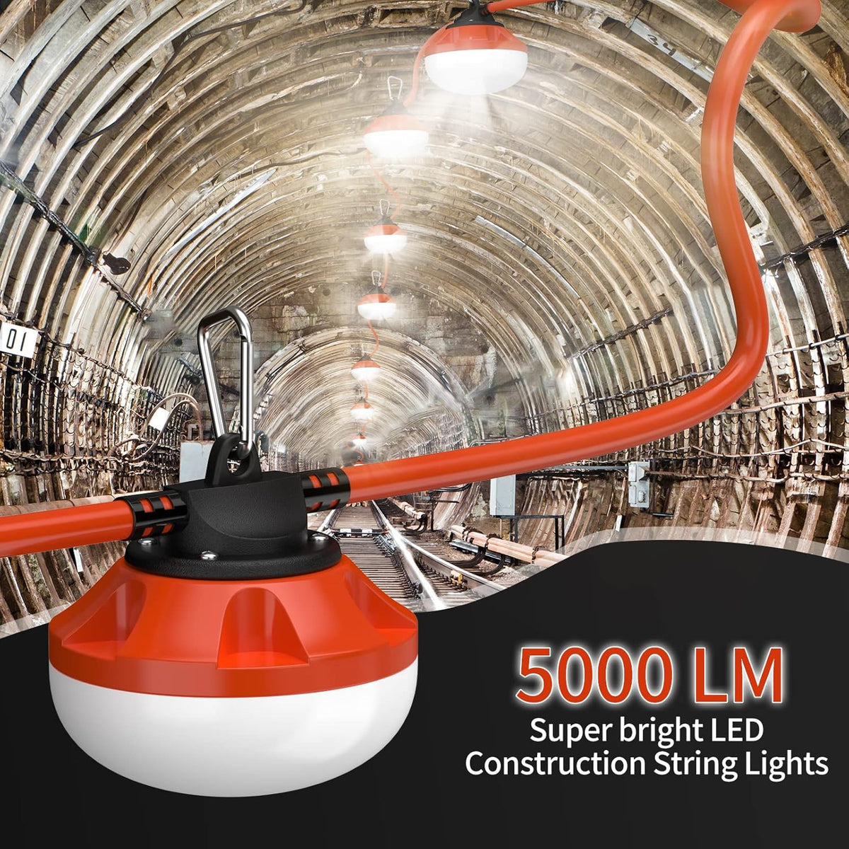 200FT LED Construction String Lights Temporary Lighting 20000LM Outdoor Construction Temporary Work