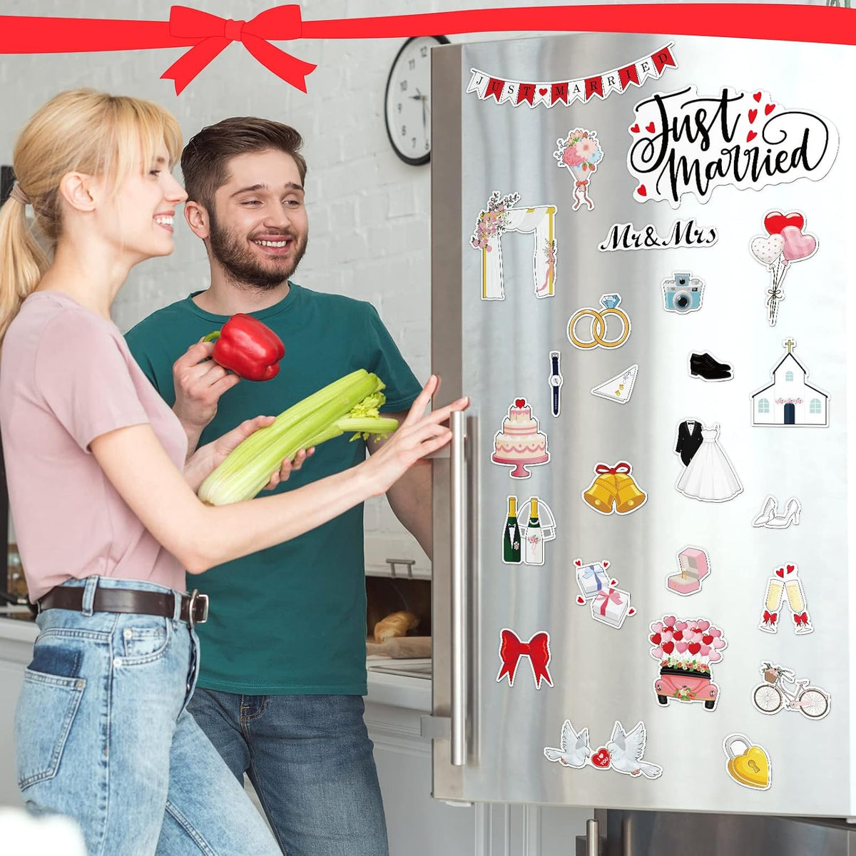 25 Pieces Just Married Ornate Car Magnets Mr Mrs Magnets Refrigerator Decorations Wedding Car