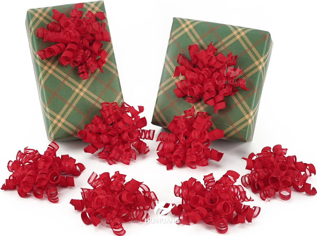 HUIHUANG Red Bows for Gift Wrapping Christmas Gift Bows 5 inch x 8 Counts Self-Adhesive Curly