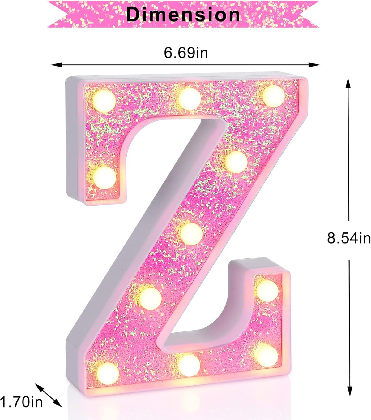 Foaky Pink Light up Letters，Pink Party Decorations,Girls Room Decor,Glitter Light Up