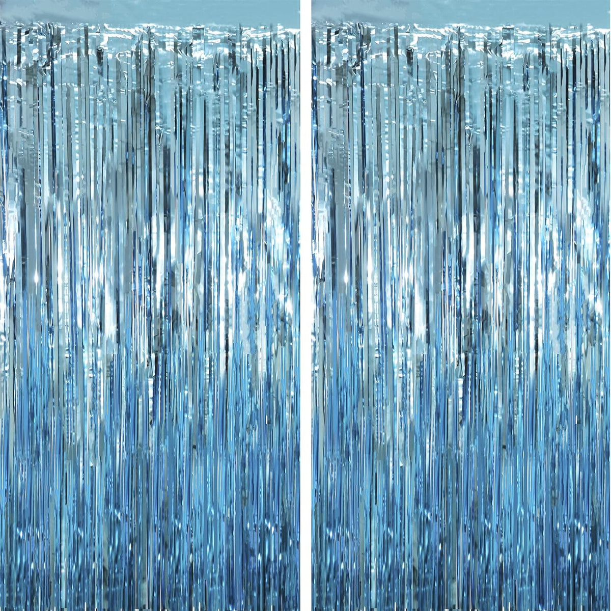 2 Pack Light Blue Tinsel Foil Fringe Curtains, Blue Party Decorations, Metallic Tinsel Party