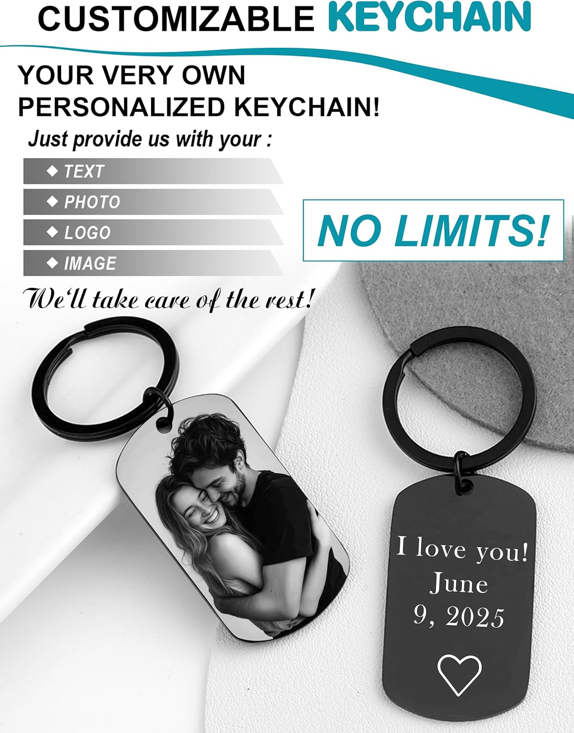Custom Keychain with Picture - Personalized Keychains with Photo Text Customized Engraved Gifts for