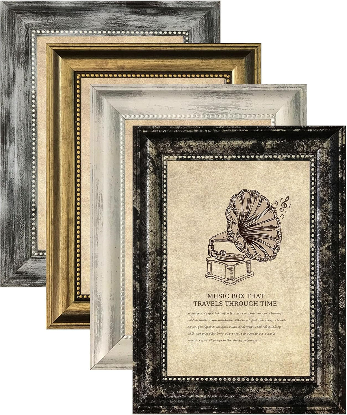5x7 Picture Frames Set of 4- Rustic Retro Photo Frame with Real Glass Wall Mount and Tabletop
