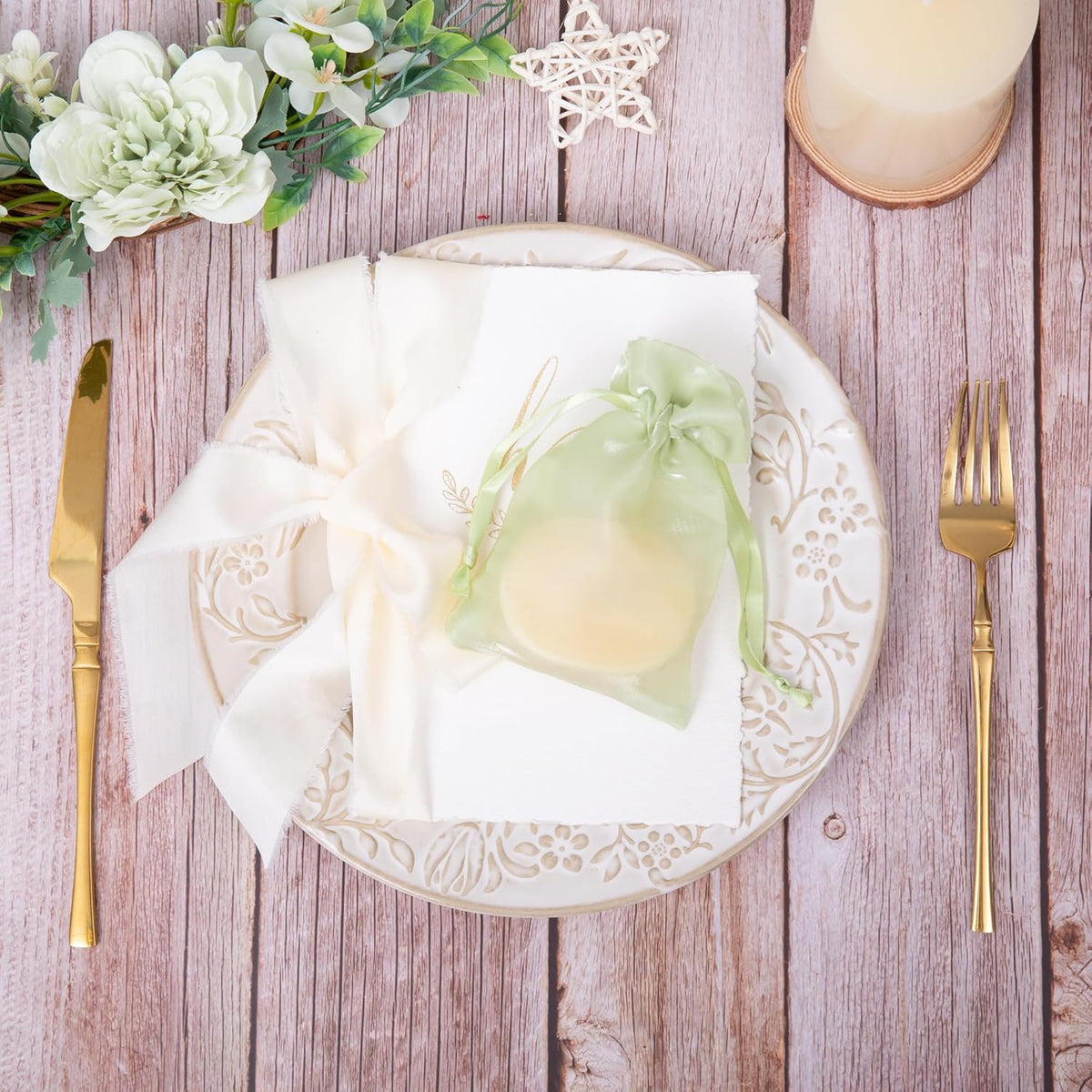 20 Pcs Light Green Small Organza Bags 4X6 inch for Wedding Favors with Drawstring, Mini Mesh Gift