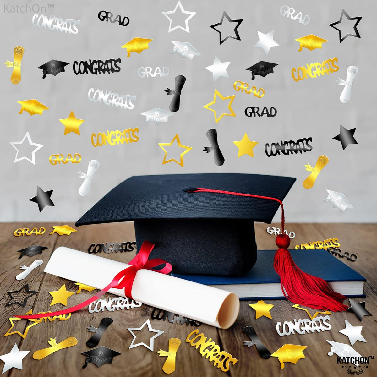 KatchOn, Congrats Grad Graduation Confetti 2025 - Pack of 1000 | Black and Gold Grad Decorations