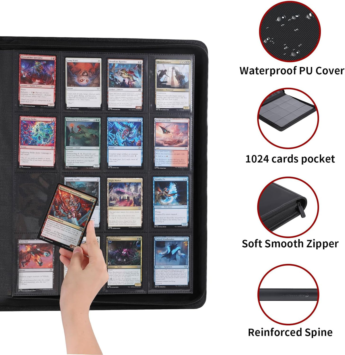 Snekdy premium 1024-pocket trading card binder, 16-pocket cards album, waterproof PU-leather Cover